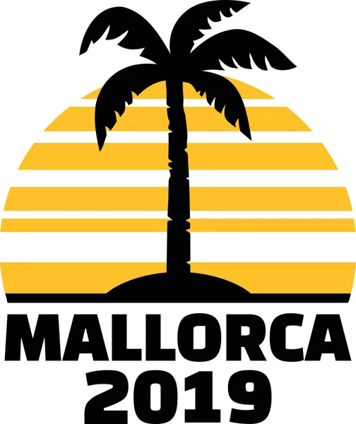Mallorca 2019 Con Palmera Puesta Sol — Vector de stock