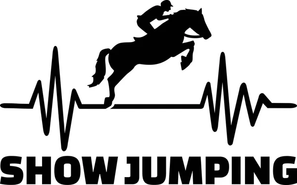 Pulso Latido Del Corazón Línea Con Show Jumper Palabra — Vector de stock