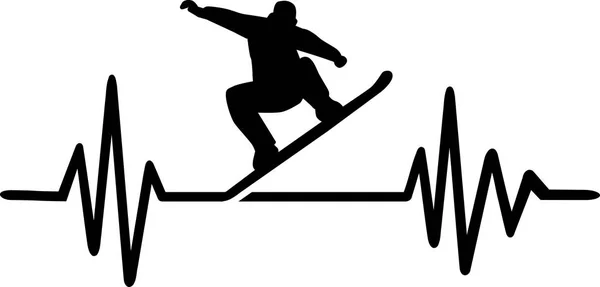 Heartbeat Puls Řádek Snowboardista Dělá Trik Slovo — Stockový vektor