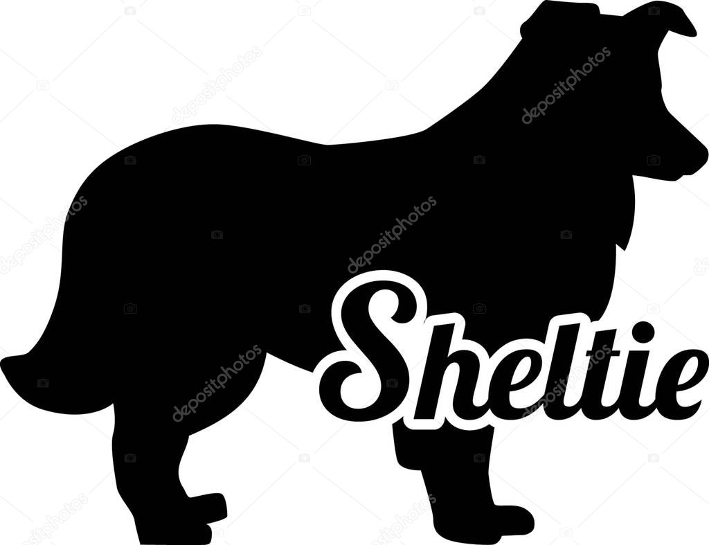 Shetland Sheepdog Sheltie silhouette real with word