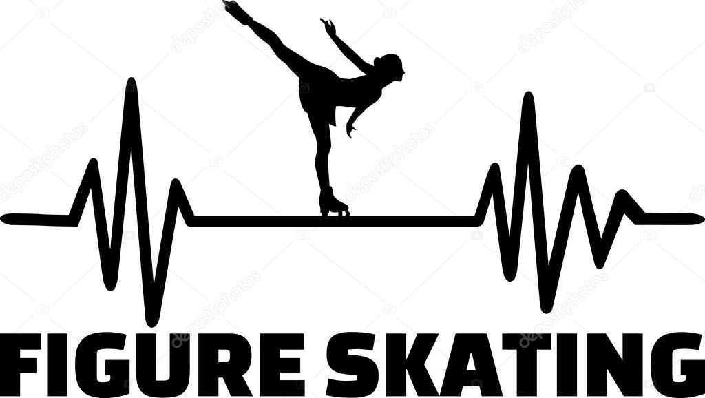 Heartbeat pulse line with female figure skater on ice
