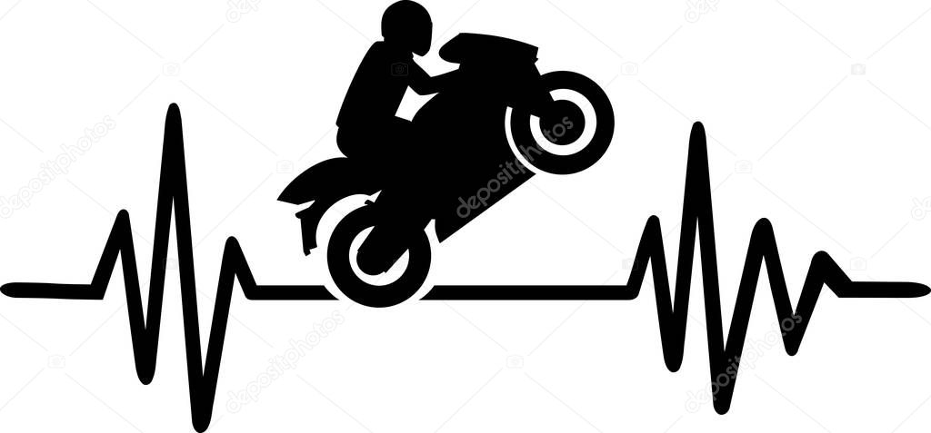 Heartbeat pulse line with motorbike stunt driver