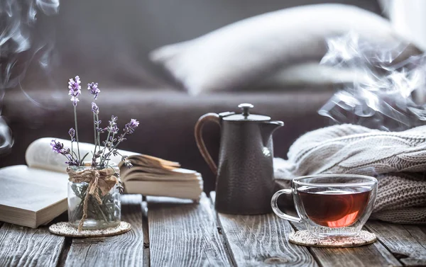 Nature Morte Thé Boire Dans Salon Une Tasse Thé Avec — Photo