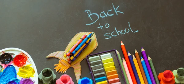 Back School School Supplies Black Background Concept Education School Life — Stock Photo, Image