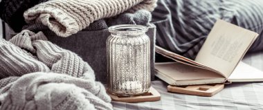 Örme sıcak kazak, ev atrosphere rahat kompozisyon