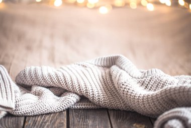 Işıklar ve kazak, metin için yer ile şenlikli Noel rahat arka plan.