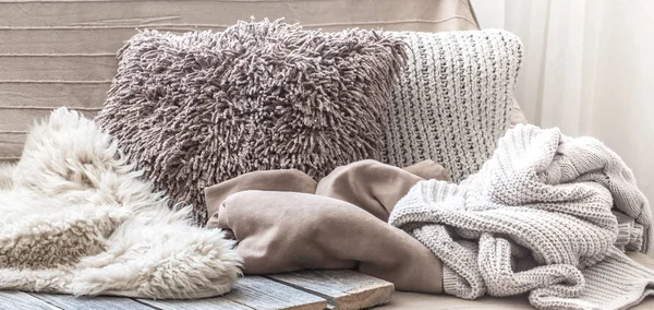 Hem Komfort Vardagsrum Med Soffa Och Interiör Detaljer Hemtrevlig Atmosfär — Stockfoto