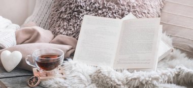 Ev konfor, oturma odası kanepe ve iç ayrıntılar, sade bir atmosfer ve konfor kavramı ile