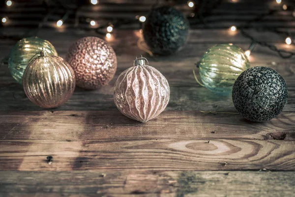 Natale Capodanno Sfondo Festivo Giocattoli Vintage Sull Albero Natale Uno — Foto Stock