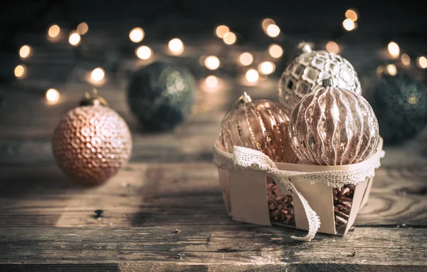 Natale Capodanno Sfondo Festivo Giocattoli Vintage Sull Albero Natale Uno — Foto Stock