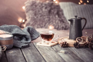 ev konfor, Festival iç ahşap bir masa ve ışıklar içinde belgili tanımlık geçmiş ayrıntılarını