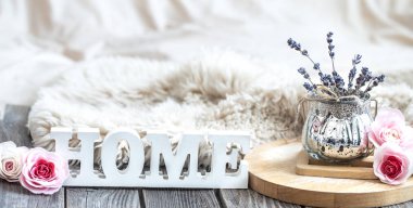 Ahşap arka plan, ev dekorasyonu kavramı üzerinde rahat ev kompozisyon