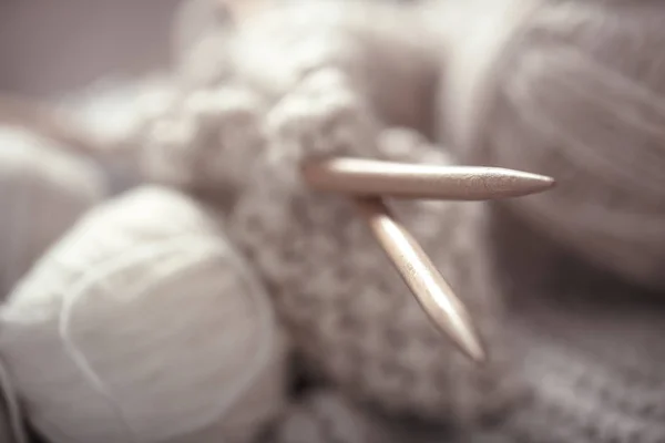 Makro begreppet stickning ull och nålar — Stockfoto