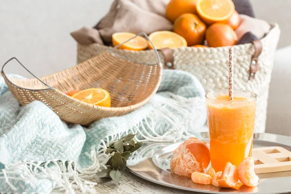 Freshly-grown organic fresh orange juice in the interior of the