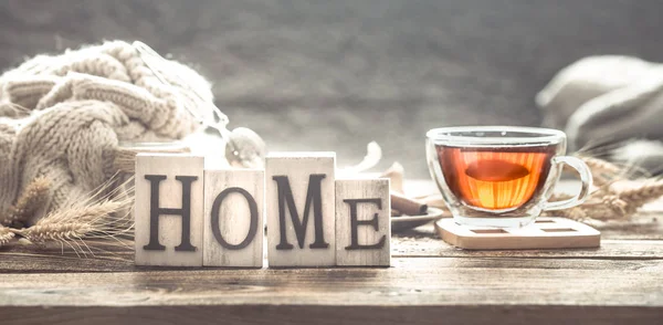 Stilleben Wohnkomfort mit einer Tasse Tee — Stockfoto