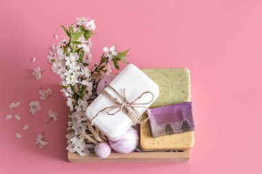 Bahar Spa izole pembe arka plan üzerinde yaşam