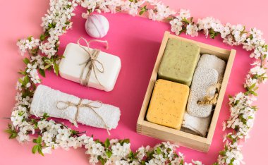 Bahar Spa izole pembe arka plan üzerinde yaşam