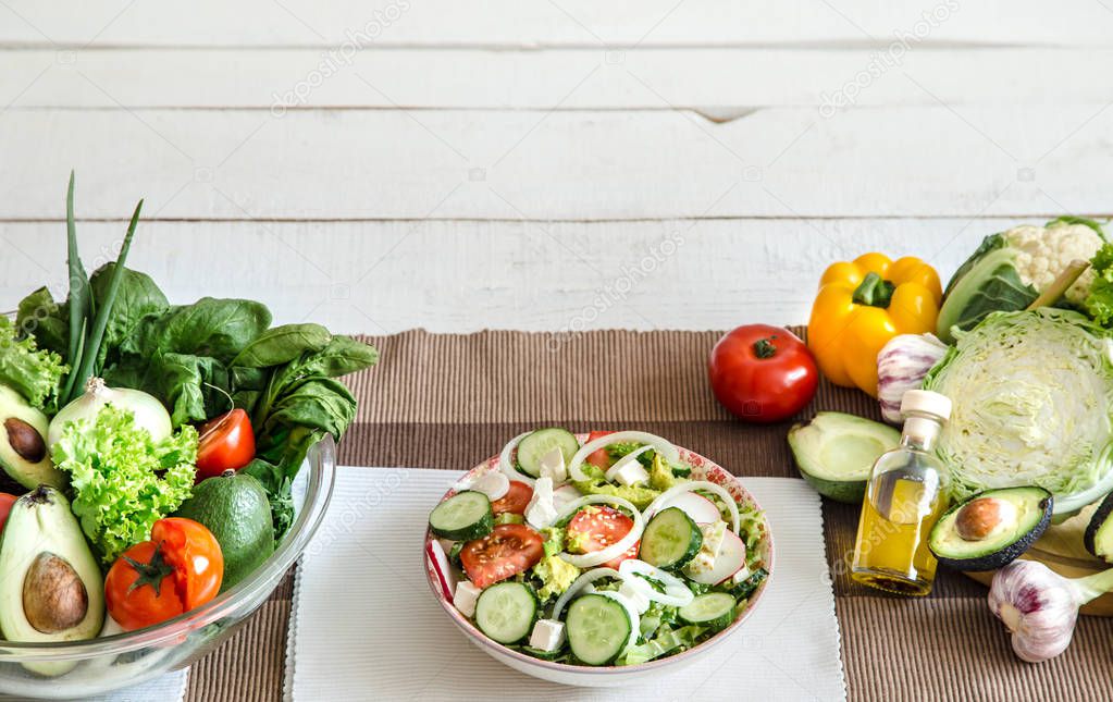 Preparation of healthy food from organic products on the table