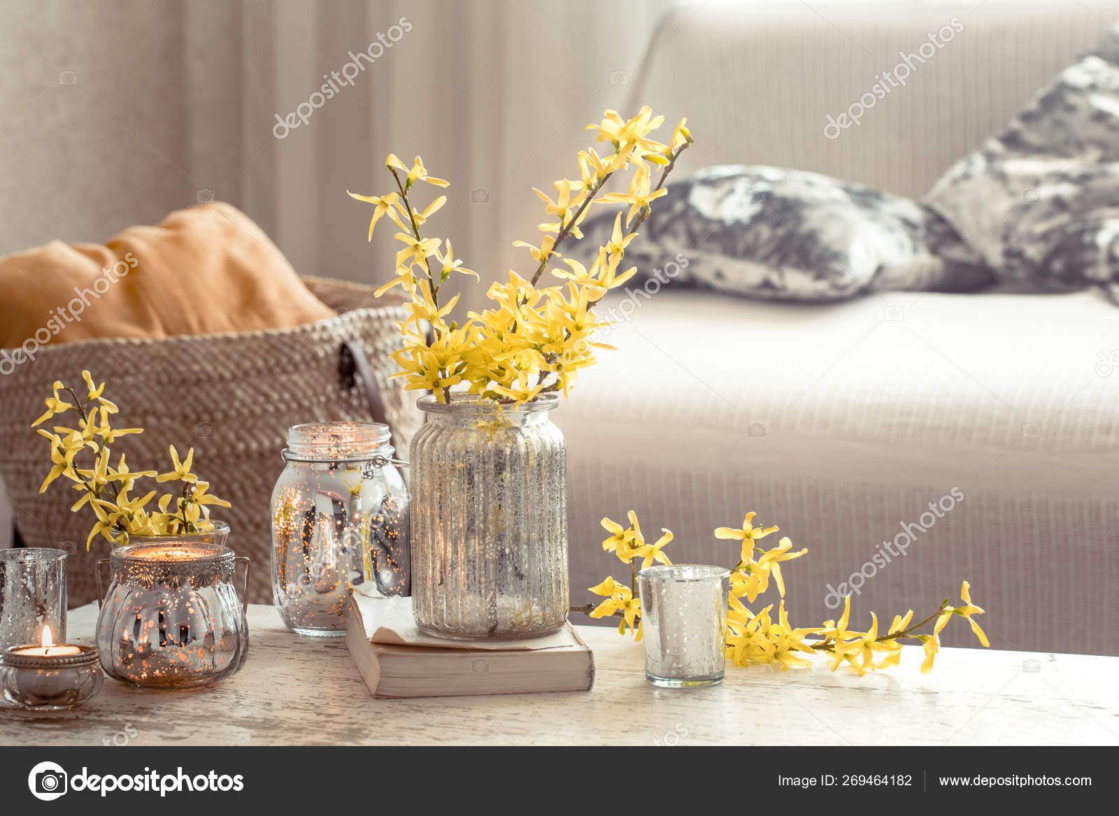 Still Life Flowers With Decorative Objects In The Living Room