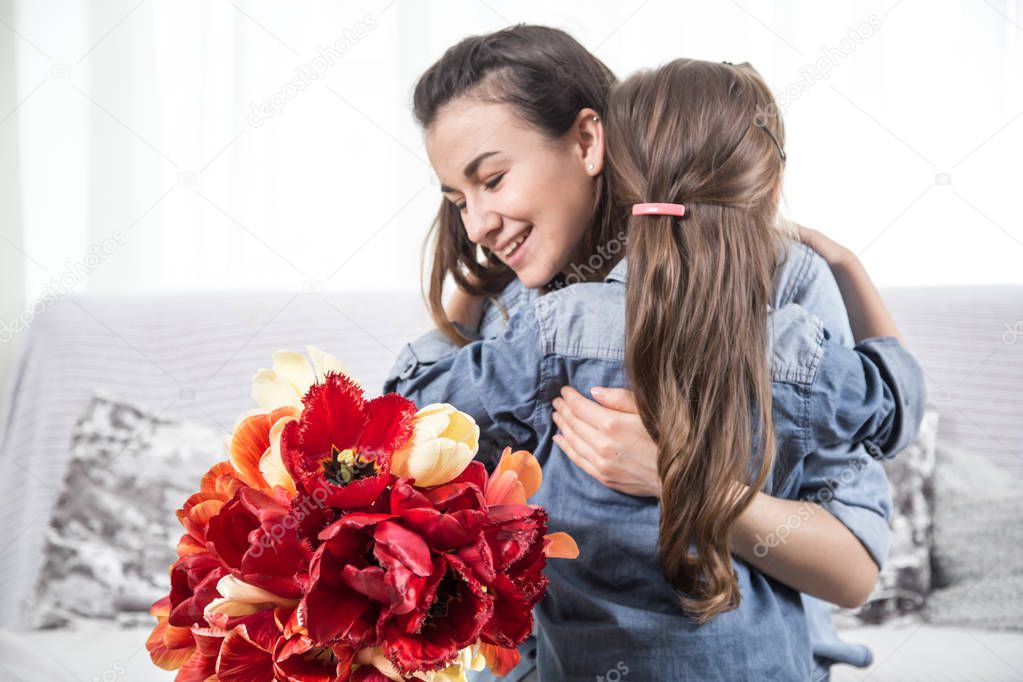Happy mother's Day. Little cute daughter with her mother