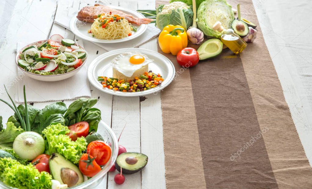 Organic healthy food on the dining table