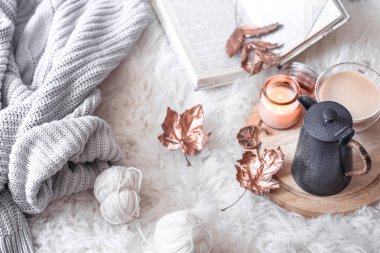 Sonbahar-Kış rahat ev hala bir fincan sıcak içki ile hayat.