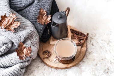 Sonbahar-Kış rahat ev hala bir fincan sıcak içki ile hayat.