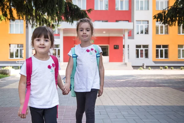 Επιστροφή στο σχολείο εκπαίδευση ιδέα με τα κορίτσια παιδιά, βασικό επιβήτορα — Φωτογραφία Αρχείου