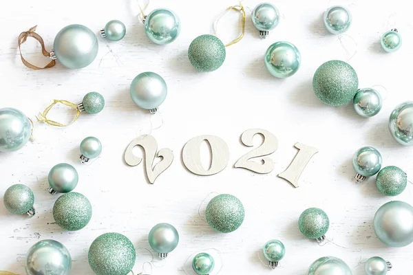 Composición Año Nuevo Fiesta Con Los Números Madera 2021 Decoración — Foto de Stock