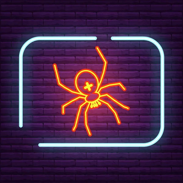 Leuchtspinnenzeichen Spinnentier-Logo an der Wand. — Stockvektor