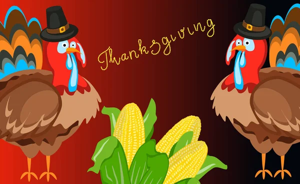 Gelukkige Dankzegging kaart viering banner ontwerp cartoon herfst groet oogst seizoen vakantie brochure vectorillustratie — Stockvector