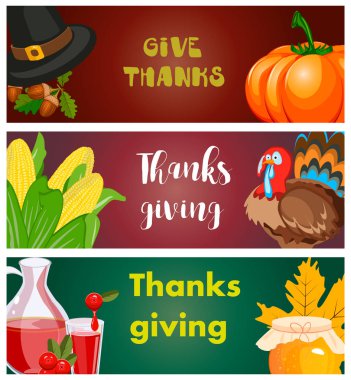 Şükran günün kutlu olsun kart kutlama afiş tasarım karikatür sonbaharda hasat sezon tatil broşür vektör çizim tebrik