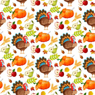 Şükran günü Dikişsiz desen arka plan sonbahar kabak geleneksel tatil yiyecek hasat kutlama vektör çizim.