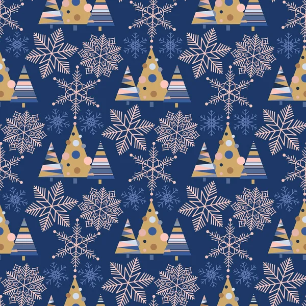 Snowflake winter christmas tree holiday fir-tree design season december snow star celebration ornament illustration seamless pattern background. — Stock Photo, Image