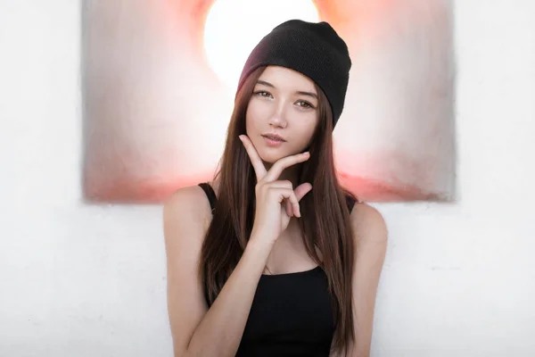 Retrato Una Hermosa Chica Con Sombrero — Foto de Stock
