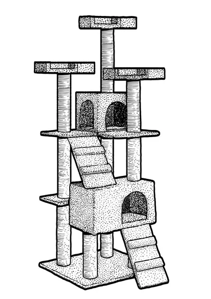 Cathouse Ilustracja Rysunek Grawerowanie Atrament Grafik Wektor — Wektor stockowy