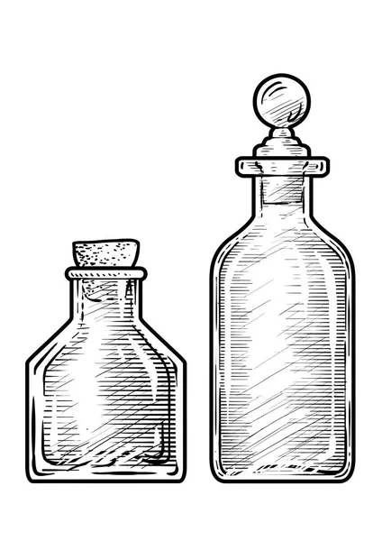 Зелье Медицинская Бутылка Иллюстрация Рисунок Гравировка Чернила Линейное Искусство Вектор — стоковый вектор