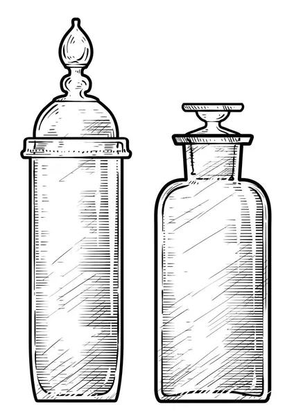 Potion Medicine Bottle Illustration Drawing Engraving Ink Line Art Vector — Stock Vector