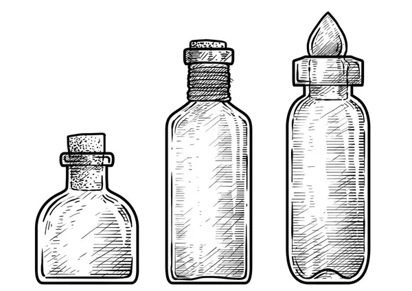 Potion Illustration Bouteille Médicament Dessin Gravure Encre Art Linéaire Vecteur — Image vectorielle
