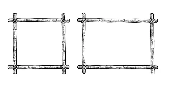 Cadre Bambou Illustration Dessin Gravure Encre Art Linéaire Vecteur — Image vectorielle