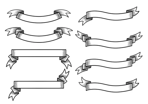 Banner Samling Illustration Tegning Gravering Blæk Line Art Vektor – Stock-vektor