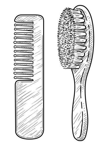 Pinceau Bébé Peigne Illustration Dessin Gravure Encre Art Linéaire Vecteur — Image vectorielle