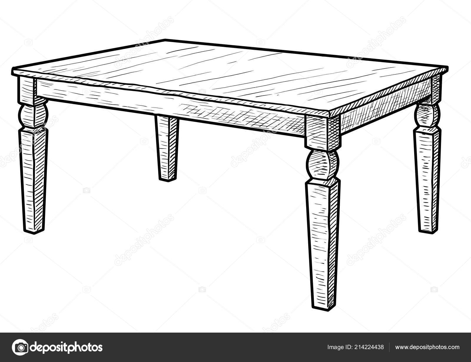 Træ Bord Illustration Tegning Gravering Blæk Line Art Vektor Stock