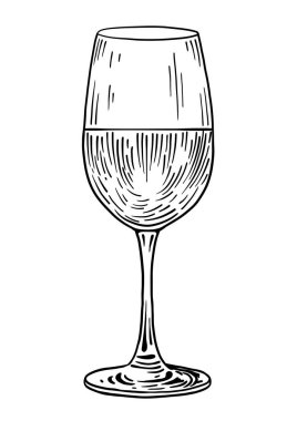 Şarap kadehi çizim, çizim, gravür, mürekkep, hat sanatı, vektör