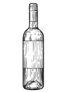 Şarap şişesi çizim, çizim, gravür, mürekkep, hat sanatı, vektör