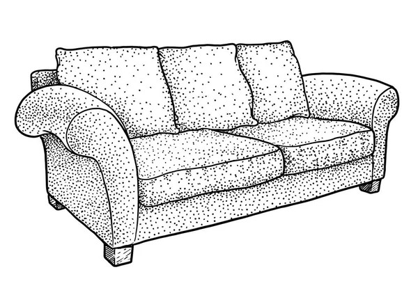 Sofa Illustration Zeichnung Stich Tusche Linienkunst Vektor — Stockvektor