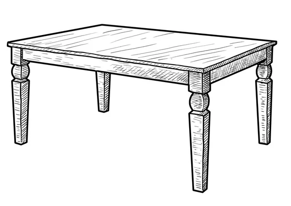 Holztischillustration Zeichnung Gravur Tusche Linienzeichnung Vektor — Stockvektor