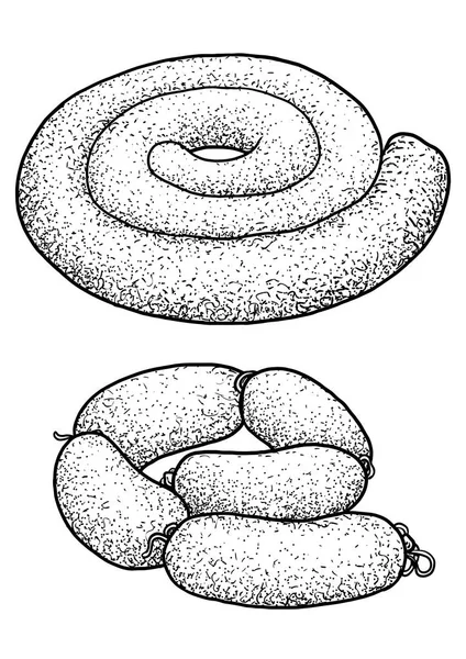 轧制生肉香肠插图 线条艺术 — 图库矢量图片