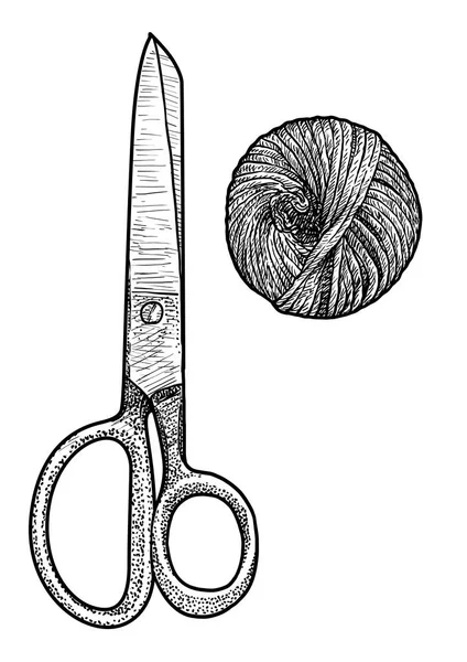 Иллюстрация Ножницами Бечевками Рисунок Гравировка Чернила Линейное Искусство Вектор — стоковый вектор