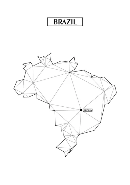 Carte abstraite polygonale du Brésil avec des formes triangulaires reliées formées à partir de lignes. Capitale de la ville - Brasilia. Bonne affiche pour mur dans votre maison. Décoration pour murs de pièce . — Image vectorielle